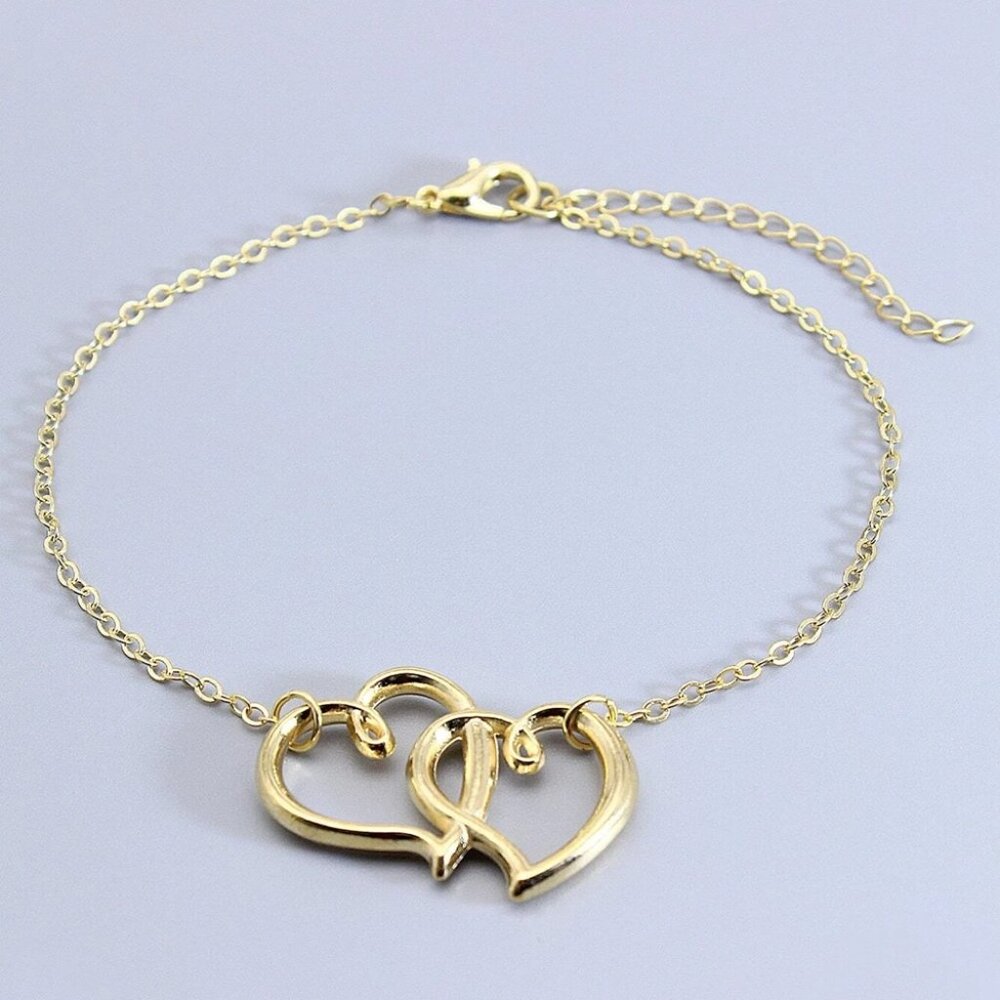 Gold Colored Double Heart Anklet